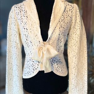 THE LIMITED Lace Cream peplum jacket w/ satin ribbon tie closure. Beautiful